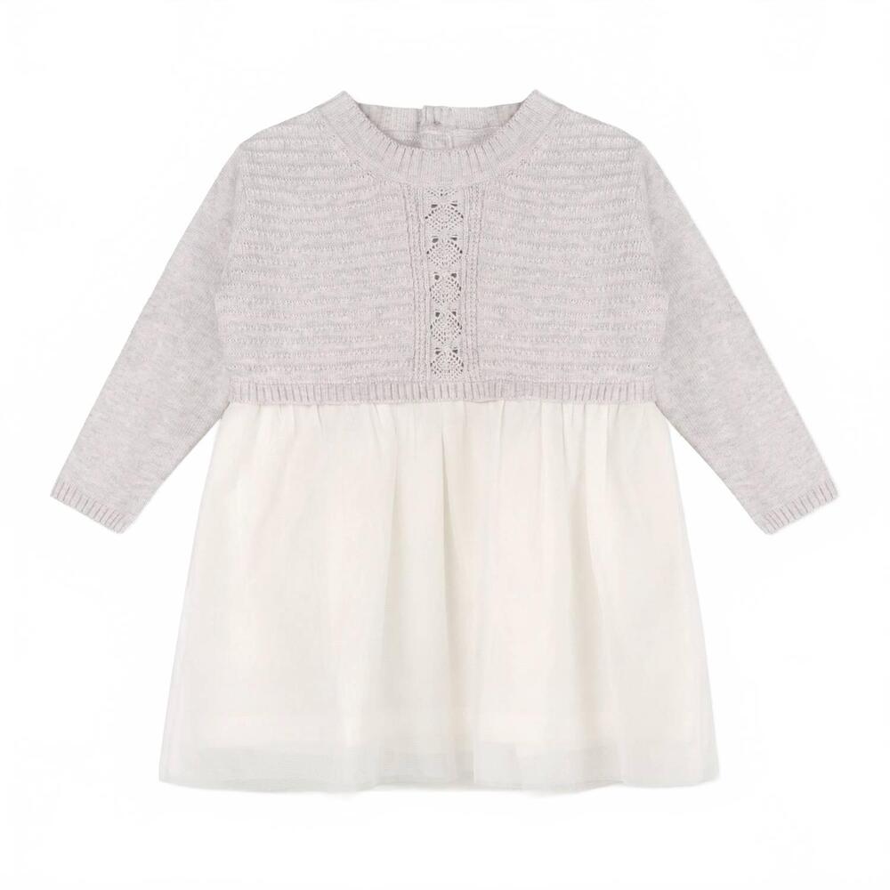 NEW VIVERANO ORGANICS baby's pointelle knit sweater top and tutu dress in grey